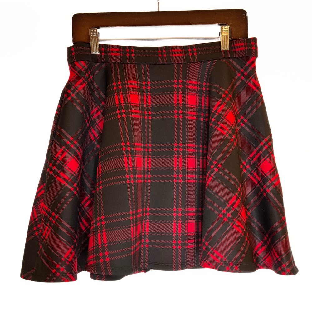 Hot Topic Red Plaid Skater Zipper Skirt Womens SZ L Witchy Vamp Goth Dystopia - Picture 8 of 9